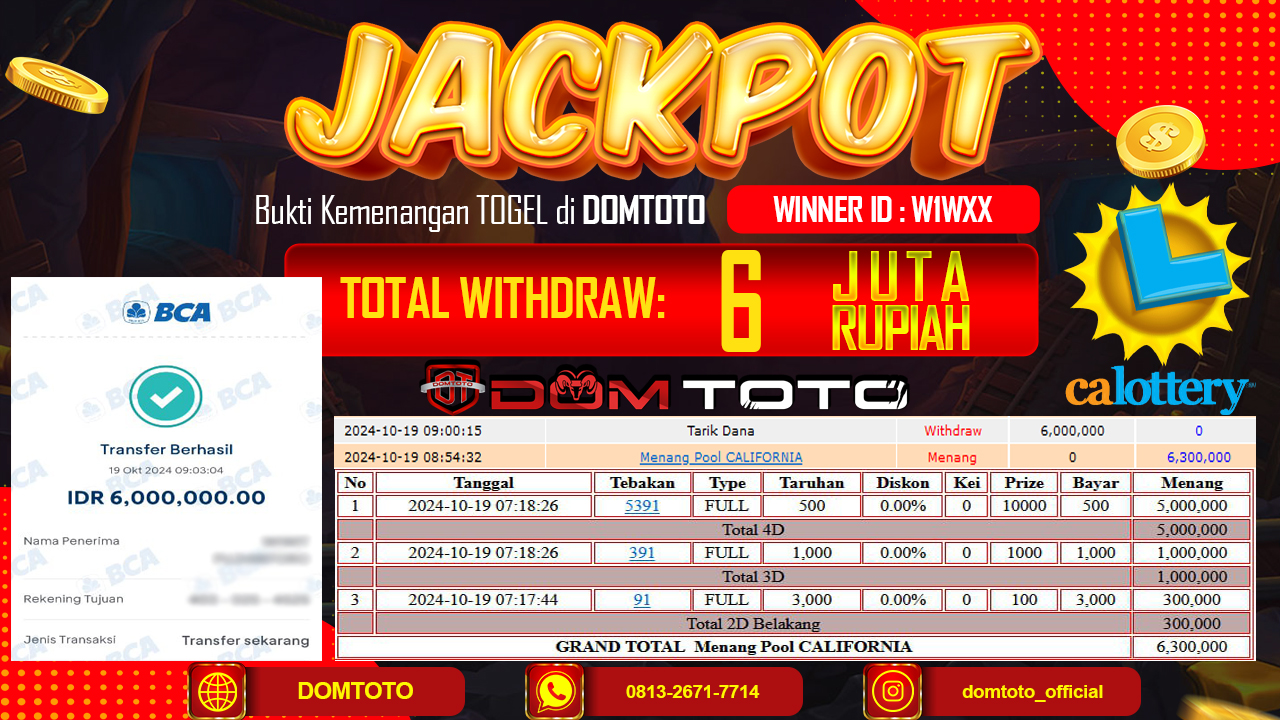 JACKPOT TOGEL CALIFORNIA 19 OKTOBER 2024